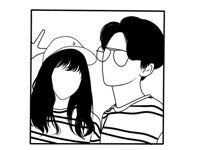 手绘简约黑白线条画情侣头像-爱微控